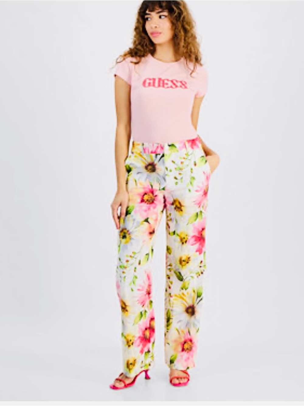 Pink Floral Wide-Leg Pants